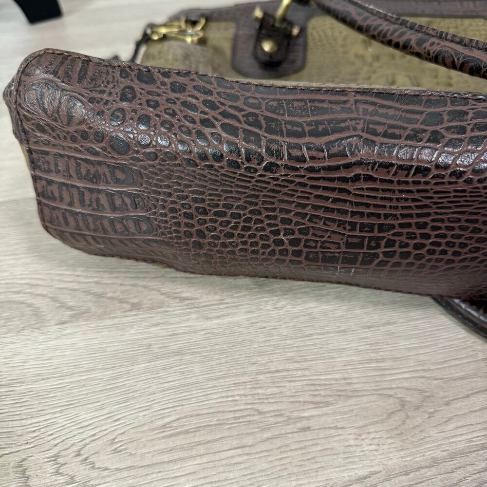 Etienne Aigner Women's Olive Green Croc Embossed Leather Tote Bag - Picture 15 of 16